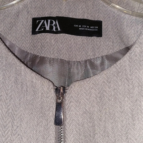 Zara long Blazer Chevron zip-up Pockets M Light Gray Preppy Workwear Wedding - Picture 4 of 6